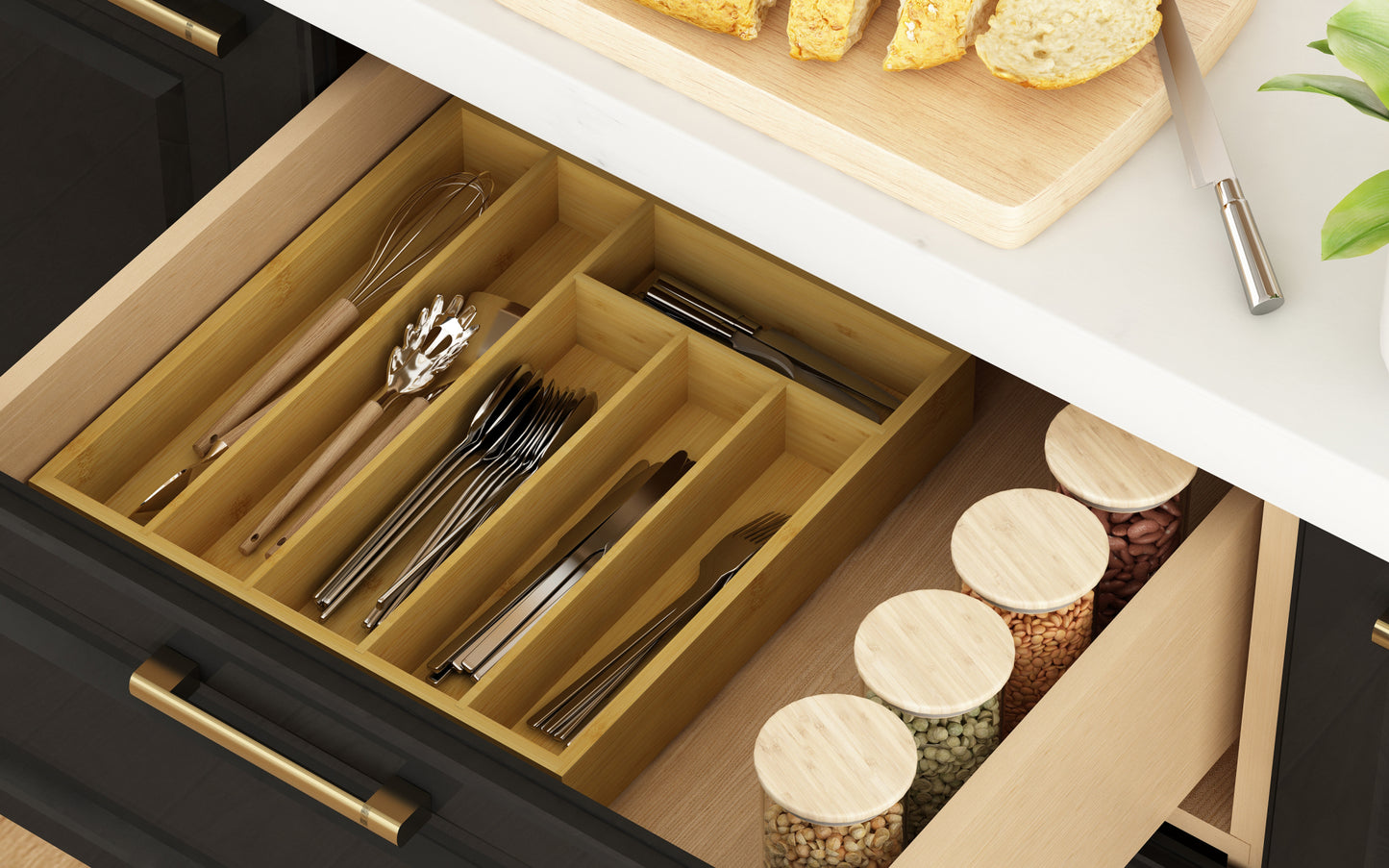 Wooden Cutlery Tray Drawer Storage Organizer, Insert for Kitchen Utensils