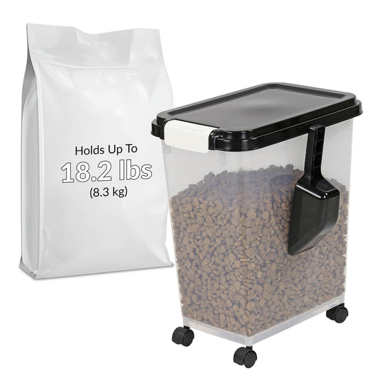 20L Pet Food Container on Wheels Dog Cat Animal Storage Bin Dry Feed Black