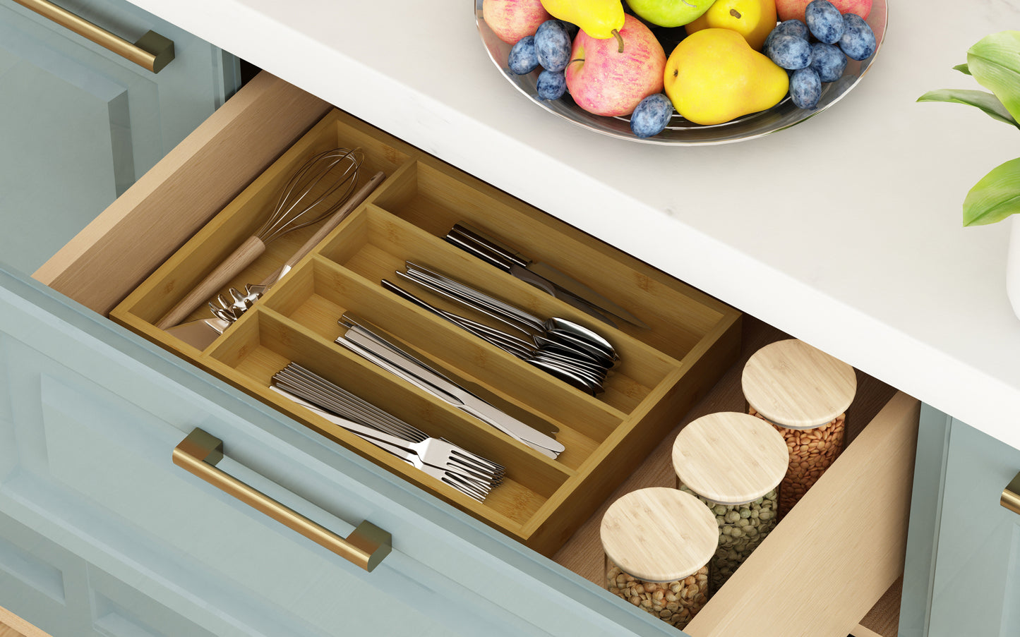 Wooden Cutlery Tray Drawer Storage Organizer, Insert for Kitchen Utensils