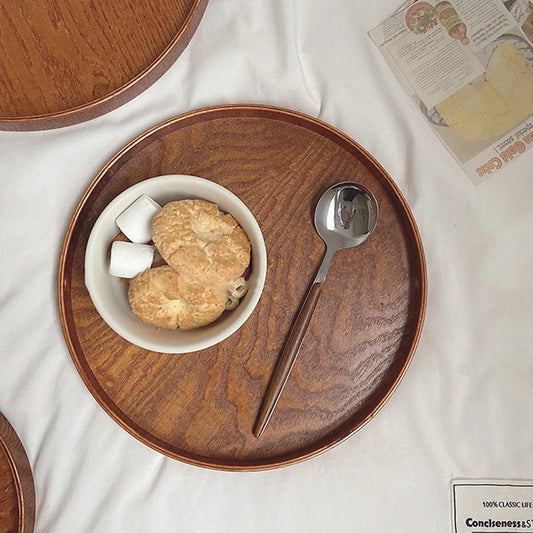 Japanese Wooden Table Tray Simple round Tray Decorative Trays Snack Plate Sundries Display Organizer Desktop Decorative Plate