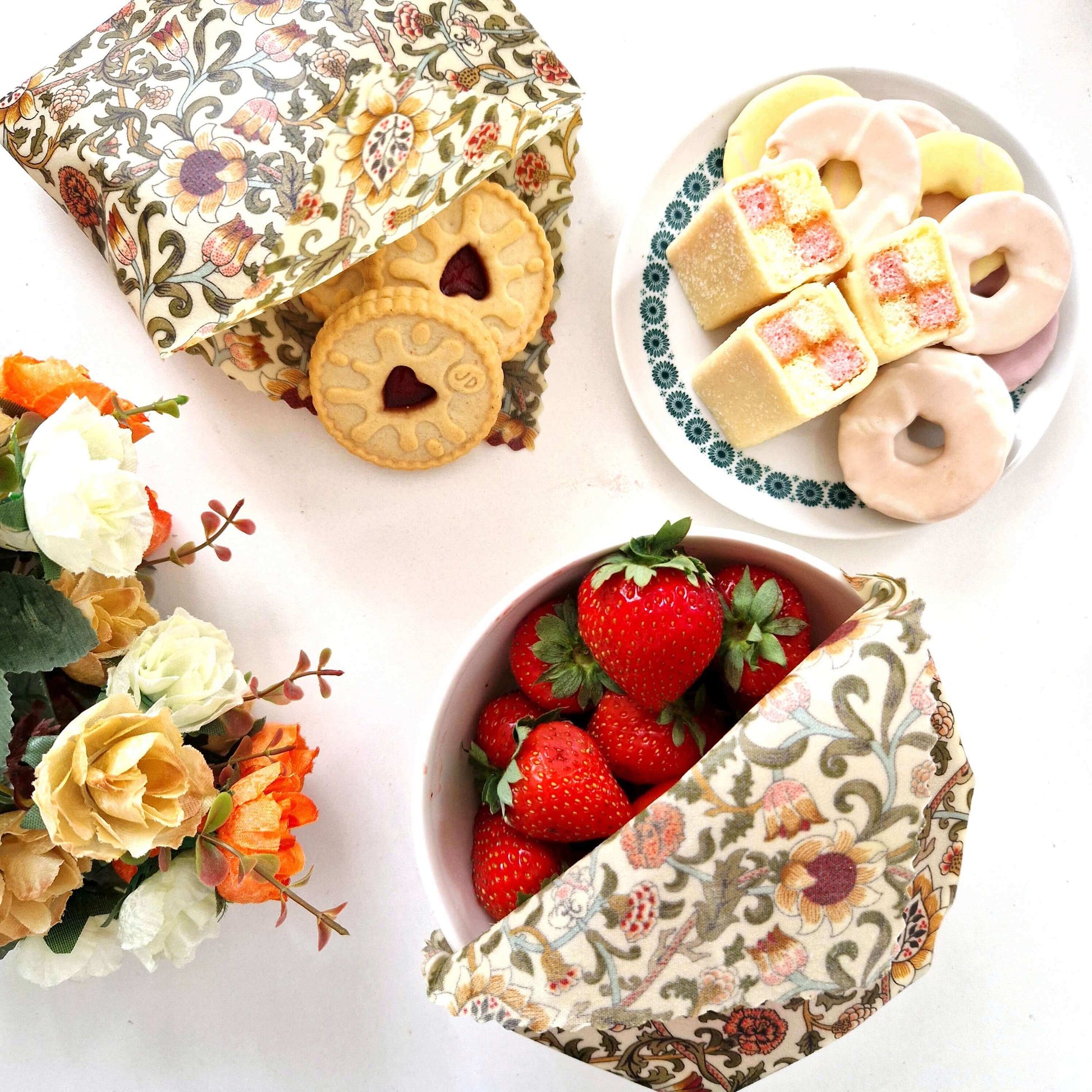 *British Beeswax Set of 3 Handmade Beeswax Wraps | William Morris Evenlode Natural-1
