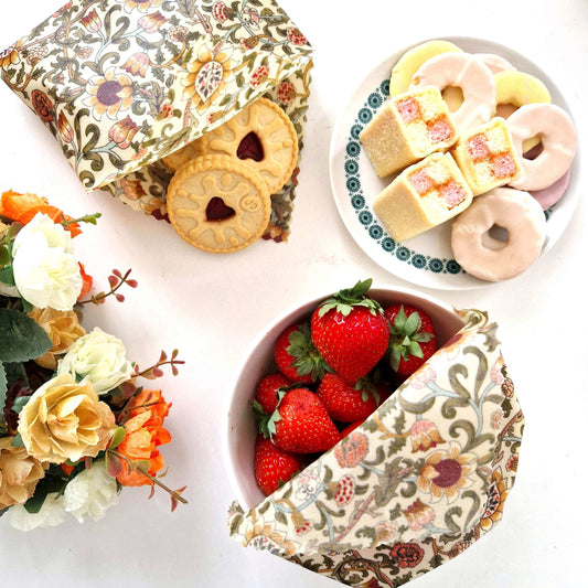 *British Beeswax Set of 3 Handmade Beeswax Wraps | William Morris Evenlode Natural-1