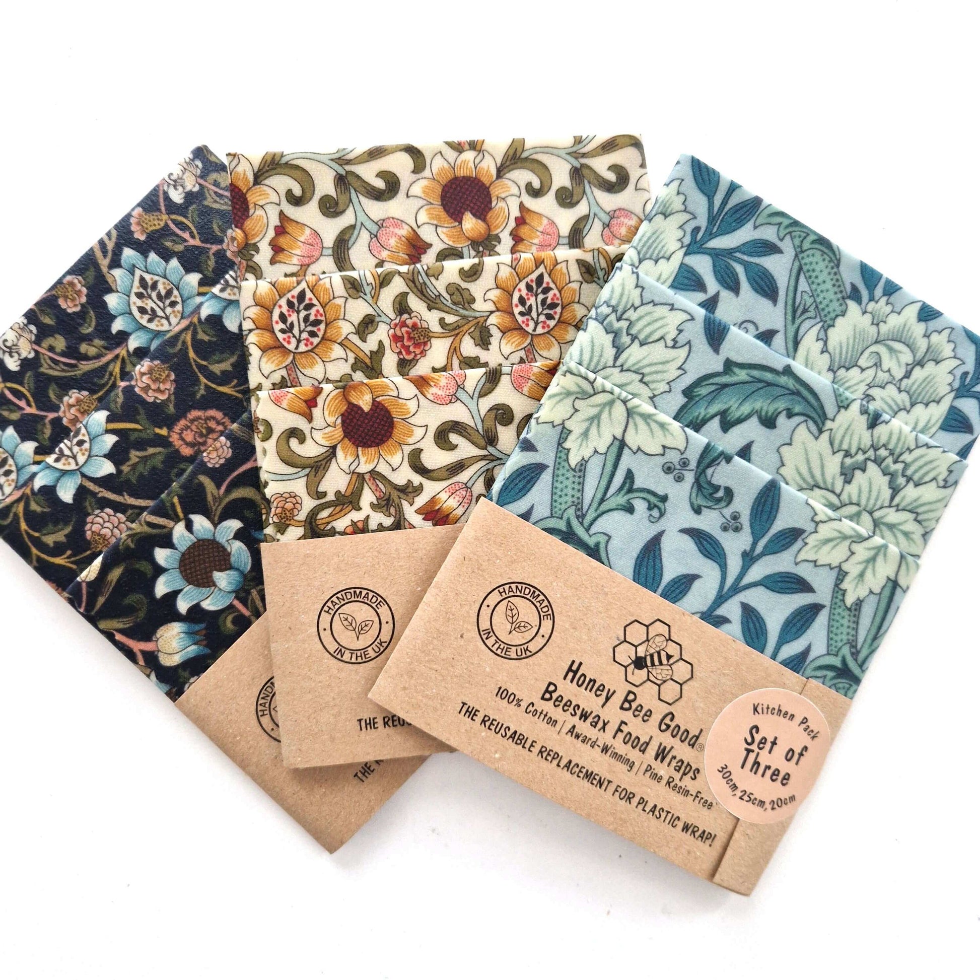 *British Beeswax Set of 3 Handmade Beeswax Wraps | William Morris Evenlode Natural-4