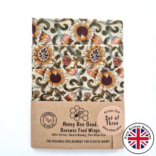 *British Beeswax Set of 3 Handmade Beeswax Wraps | William Morris Evenlode Natural-0