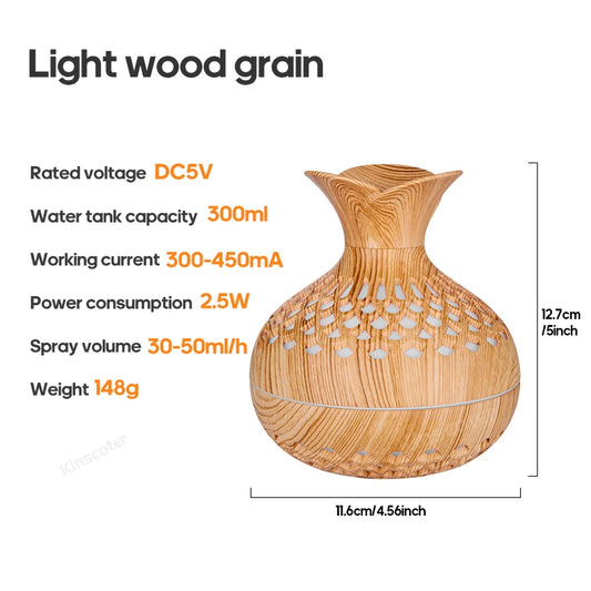 Wood Grain 300Ml USB Aroma Diffuser and Humidifier for Home and Office Use