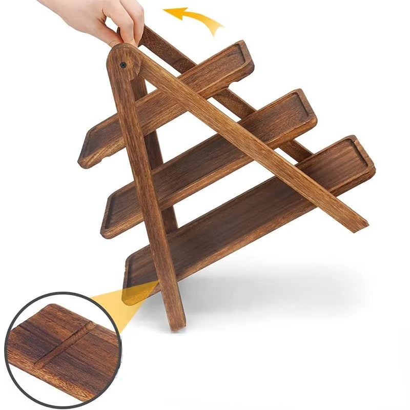 Multi-Layer Wood Display Rack for Dinner Plates and Snacks Decorative Trays, Kitchen Storage & Organization,Fruit Dish Plate