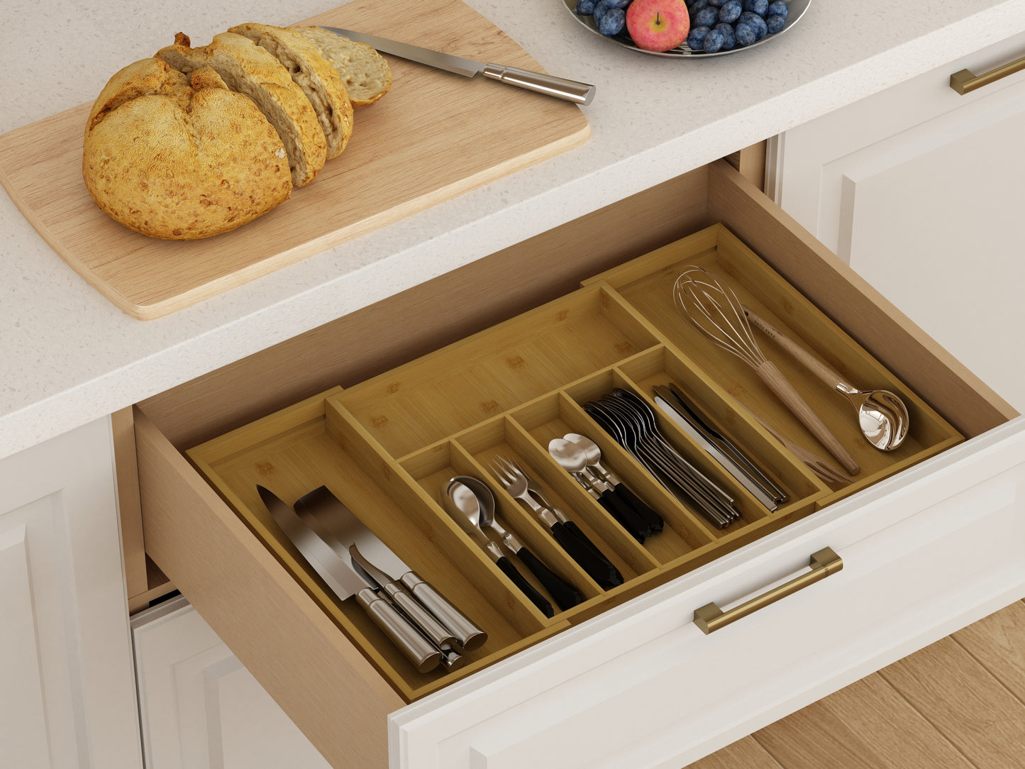 Wooden Cutlery Tray Drawer Storage Organizer, Insert for Kitchen Utensils