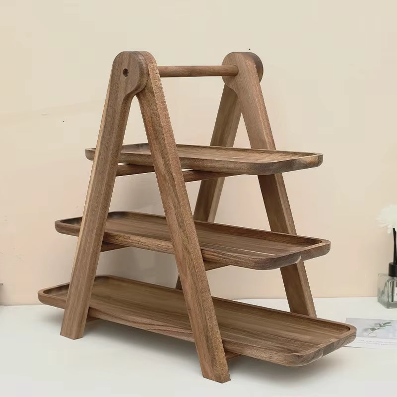 Multi-Layer Wood Display Rack for Dinner Plates and Snacks Decorative Trays, Kitchen Storage & Organization,Fruit Dish Plate
