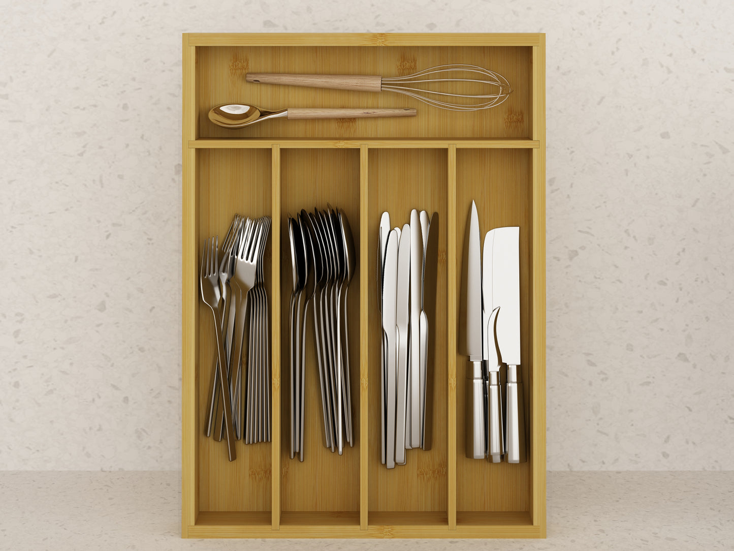 Wooden Cutlery Tray Drawer Storage Organizer, Insert for Kitchen Utensils