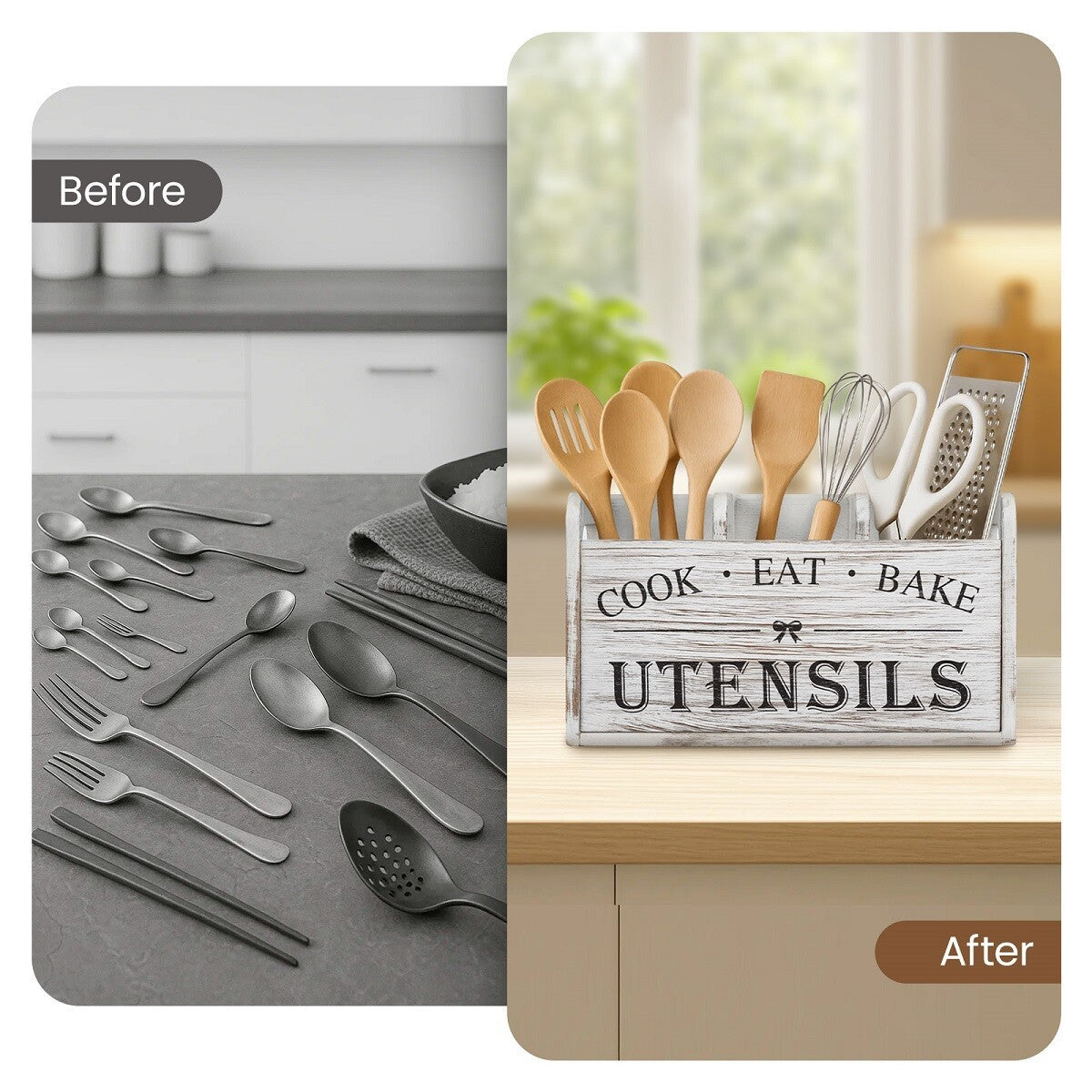 Kitchen Cutlery Holder Spoon Fork Utensils Storage Rack Drainer Multifunction