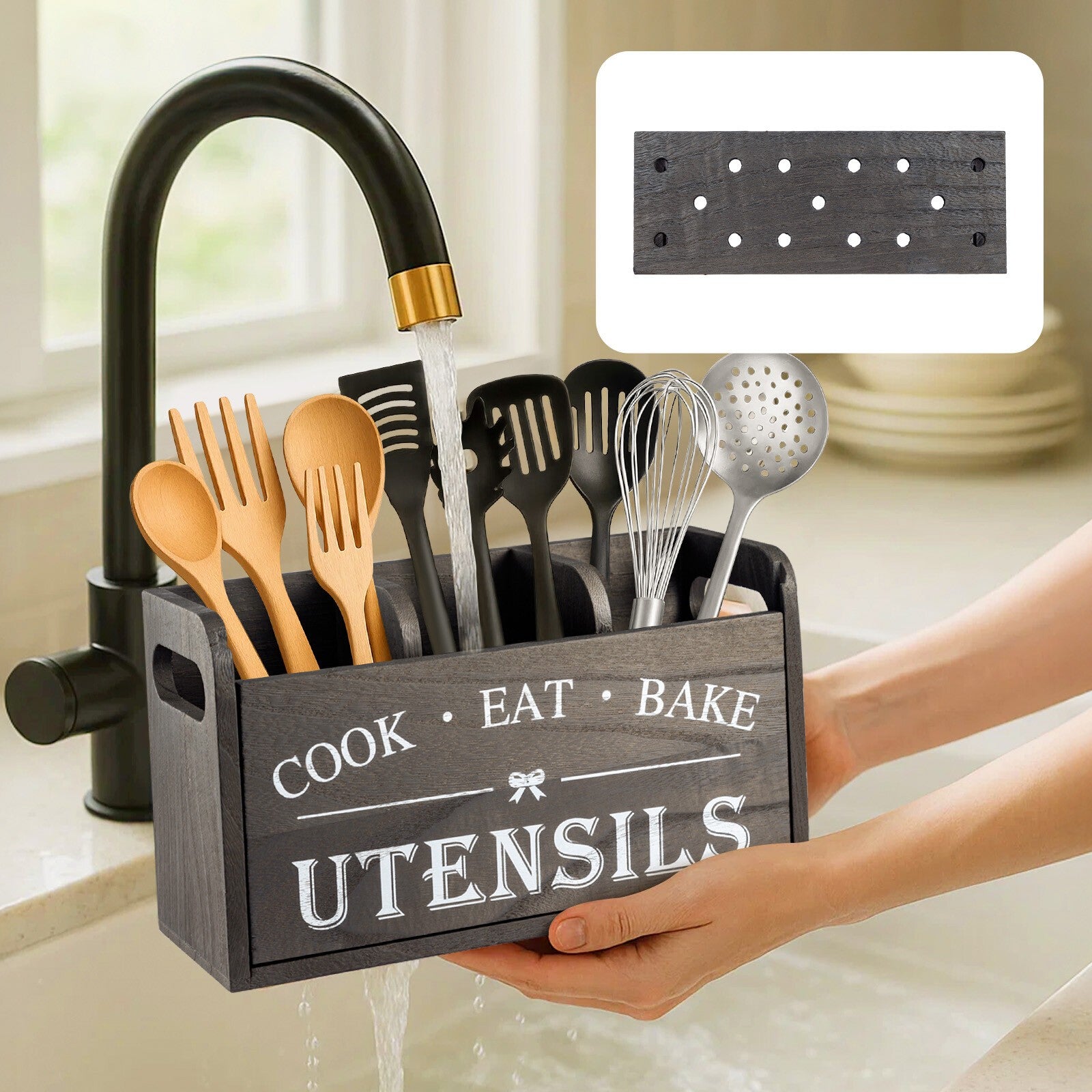 Kitchen Cutlery Holder Spoon Fork Utensils Storage Rack Drainer Multifunction