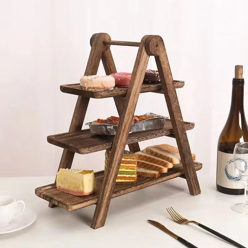 Multi-Layer Wood Display Rack for Dinner Plates and Snacks Decorative Trays, Kitchen Storage & Organization,Fruit Dish Plate