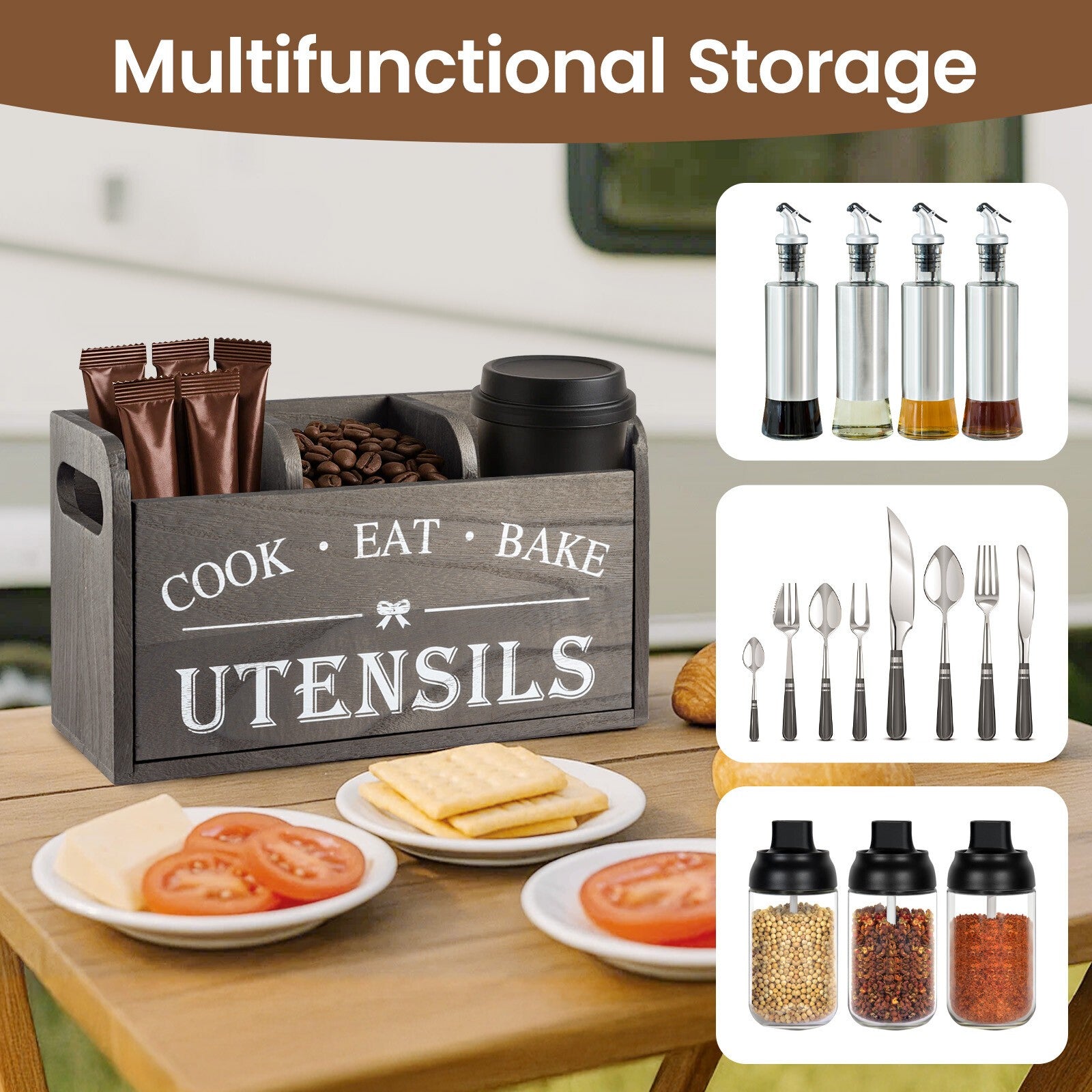 Kitchen Cutlery Holder Spoon Fork Utensils Storage Rack Drainer Multifunction