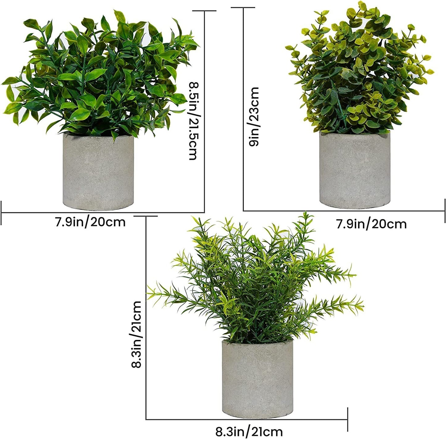SET of 3 ARTIFICIAL PLANTS in POTS with BOHEMIAN STYLE FAKE POTTED PLANTS