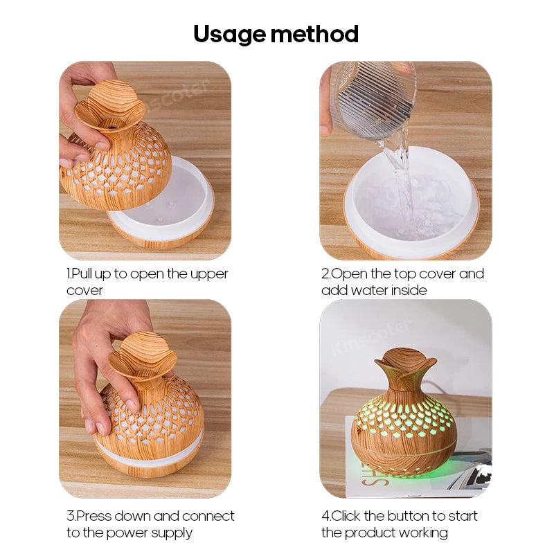 Wood Grain 300Ml USB Aroma Diffuser and Humidifier for Home and Office Use