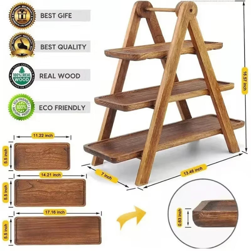 Multi-Layer Wood Display Rack for Dinner Plates and Snacks Decorative Trays, Kitchen Storage & Organization,Fruit Dish Plate