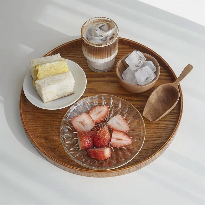 Japanese Wooden Table Tray Simple round Tray Decorative Trays Snack Plate Sundries Display Organizer Desktop Decorative Plate