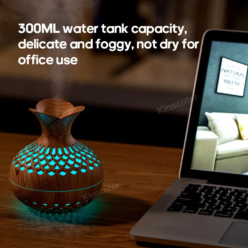Wood Grain 300Ml USB Aroma Diffuser and Humidifier for Home and Office Use