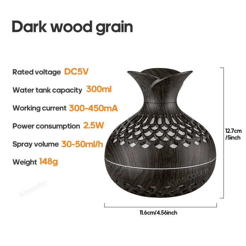 Wood Grain 300Ml USB Aroma Diffuser and Humidifier for Home and Office Use