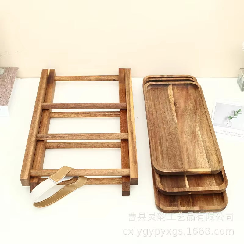 Multi-Layer Wood Display Rack for Dinner Plates and Snacks Decorative Trays, Kitchen Storage & Organization,Fruit Dish Plate