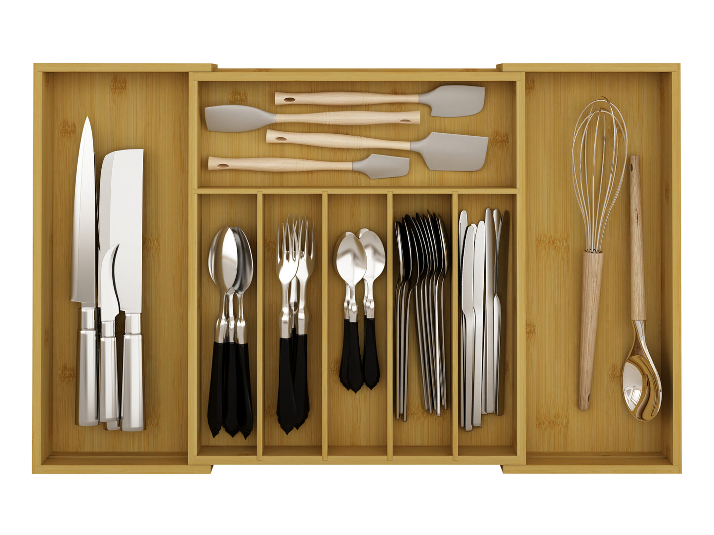Wooden Cutlery Tray Drawer Storage Organizer, Insert for Kitchen Utensils